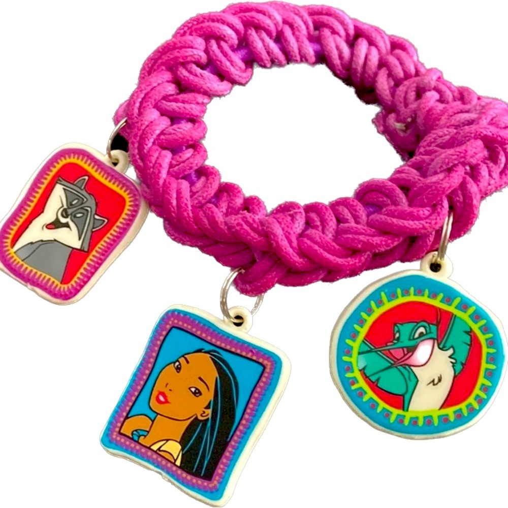 Vintage Disney’s Pocahontas Braided Hair Scrunchie 2 sided character charms